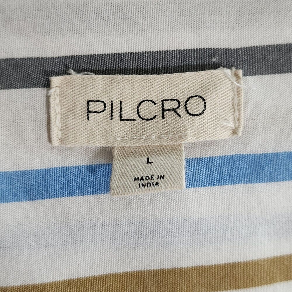 Pilcro Painter Buttondown Shirt Womens L White Blue Black Brown Anthropologie - Picture 7 of 9